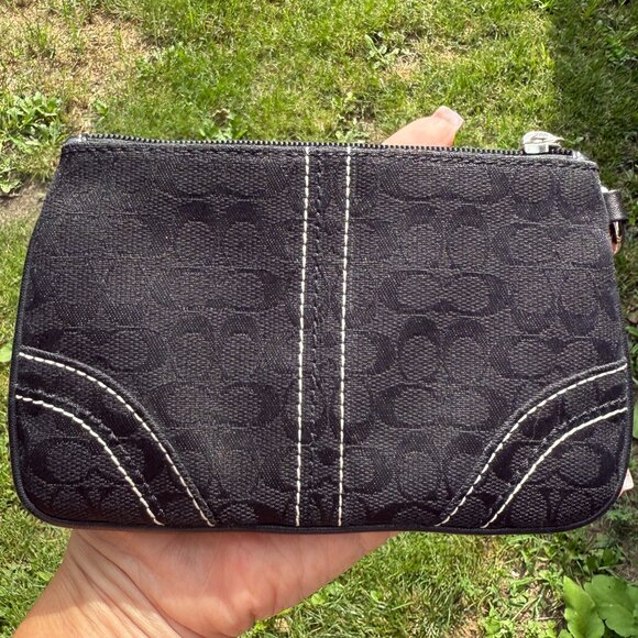 Coach Black Signature C's Wristlet with White Stitching Details - Picture 2 of 10